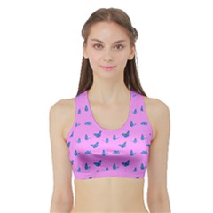 Blue Butterflies At Pastel Pink Color Background Sports Bra With Border by Casemiro