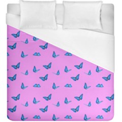 Blue Butterflies At Pastel Pink Color Background Duvet Cover (king Size) by Casemiro