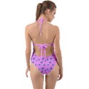 Blue butterflies at pastel pink color background Halter Cut-Out One Piece Swimsuit View2