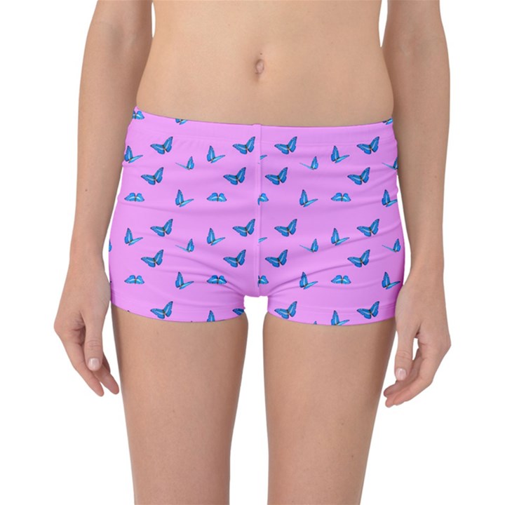 Blue butterflies at pastel pink color background Reversible Boyleg Bikini Bottoms