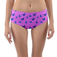 Blue Butterflies At Pastel Pink Color Background Reversible Mid-waist Bikini Bottoms by Casemiro