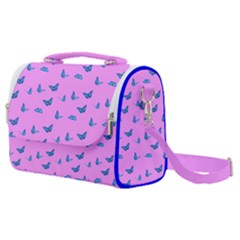 Blue Butterflies At Pastel Pink Color Background Satchel Shoulder Bag by Casemiro