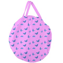 Blue Butterflies At Pastel Pink Color Background Giant Round Zipper Tote