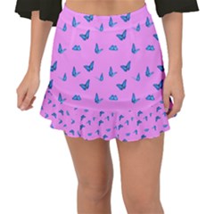 Blue Butterflies At Pastel Pink Color Background Fishtail Mini Chiffon Skirt by Casemiro