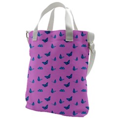 Blue Butterflies At Pastel Pink Color Background Canvas Messenger Bag by Casemiro