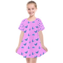 Blue Butterflies At Pastel Pink Color Background Kids  Smock Dress by Casemiro