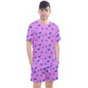 Blue butterflies at pastel pink color background Men s Mesh Tee and Shorts Set View1