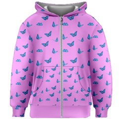 Blue Butterflies At Pastel Pink Color Background Kids  Zipper Hoodie Without Drawstring by Casemiro