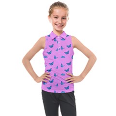 Blue Butterflies At Pastel Pink Color Background Kids  Sleeveless Polo Tee