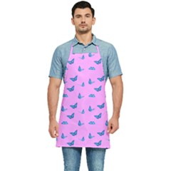 Blue Butterflies At Pastel Pink Color Background Kitchen Apron