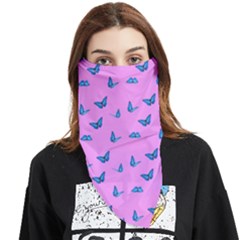 Blue Butterflies At Pastel Pink Color Background Face Covering Bandana (triangle)