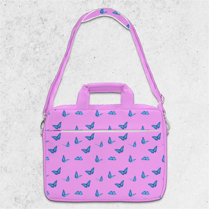 Blue butterflies at pastel pink color background MacBook Pro Shoulder Laptop Bag 