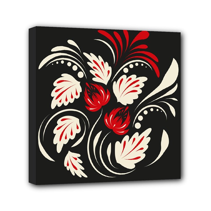 Folk floral print . Abstract flowers art , poster.  Mini Canvas 6  x 6  (Stretched)