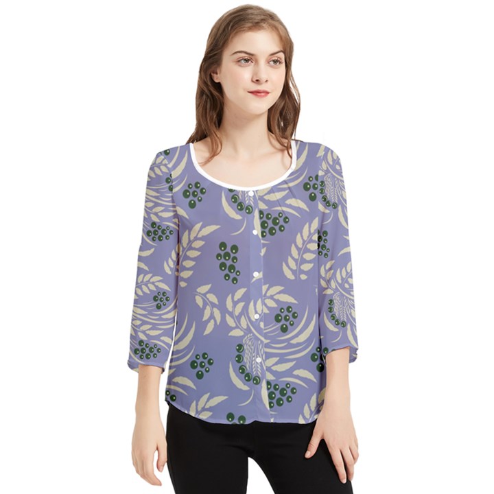 Folk floral pattern. Abstract flowers surface design. Seamless pattern Chiffon Quarter Sleeve Blouse