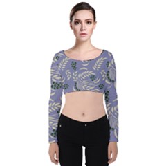 Folk Floral Pattern  Abstract Flowers Surface Design  Seamless Pattern Velvet Long Sleeve Crop Top by Eskimos