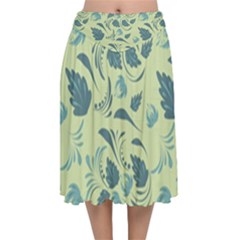 Folk Floral Pattern  Abstract Flowers Surface Design  Seamless Pattern Velvet Flared Midi Skirt by Eskimos