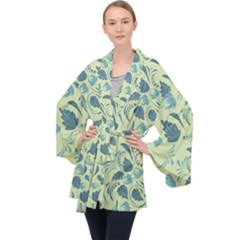 Folk Floral Pattern  Abstract Flowers Surface Design  Seamless Pattern Long Sleeve Velvet Kimono  by Eskimos