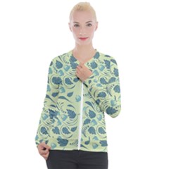 Folk Floral Pattern  Abstract Flowers Surface Design  Seamless Pattern Casual Zip Up Jacket by Eskimos