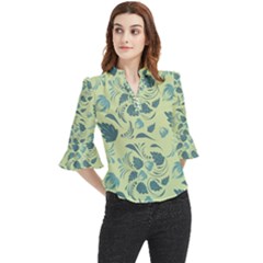 Folk Floral Pattern  Abstract Flowers Surface Design  Seamless Pattern Loose Horn Sleeve Chiffon Blouse