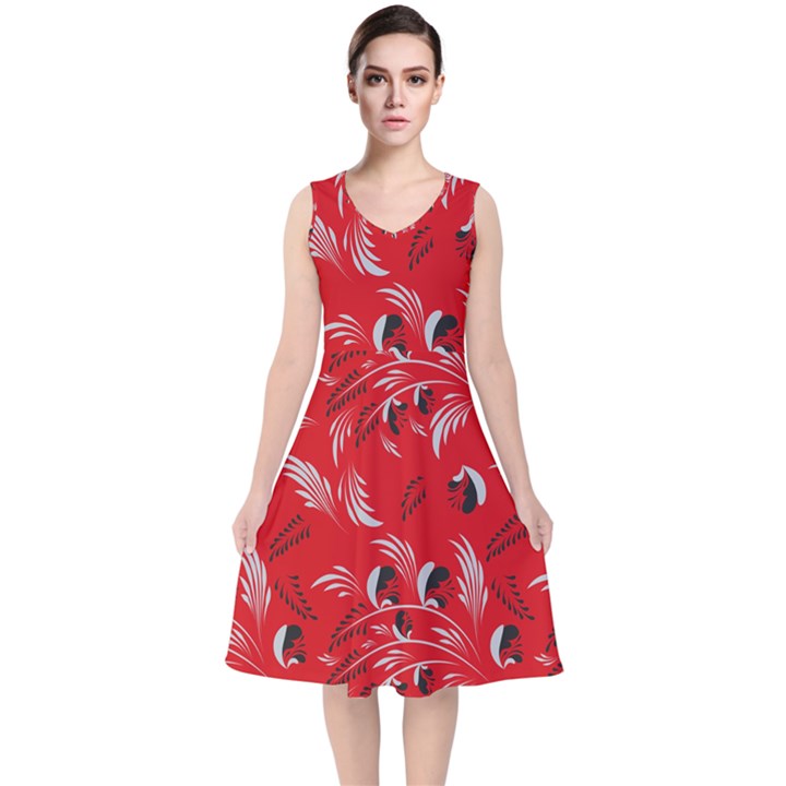 Folk floral pattern. Abstract flowers surface design. Seamless pattern V-Neck Midi Sleeveless Dress 