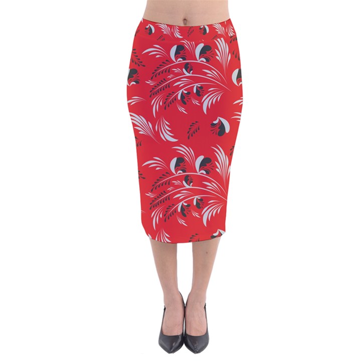 Folk floral pattern. Abstract flowers surface design. Seamless pattern Velvet Midi Pencil Skirt