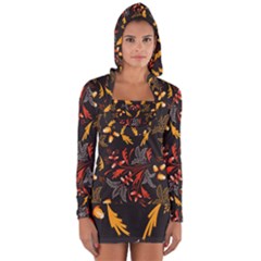 Folk Floral Pattern  Abstract Flowers Surface Design  Seamless Pattern Long Sleeve Hooded T-shirt by Eskimos