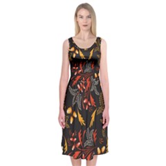 Folk Floral Pattern  Abstract Flowers Surface Design  Seamless Pattern Midi Sleeveless Dress by Eskimos