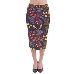 Folk Floral Pattern  Abstract Flowers Surface Design  Seamless Pattern Velvet Midi Pencil Skirt by Eskimos