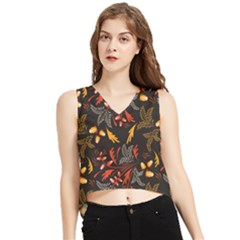 Folk Floral Pattern  Abstract Flowers Surface Design  Seamless Pattern V-neck Cropped Tank Top