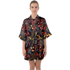 Folk Floral Pattern  Abstract Flowers Surface Design  Seamless Pattern Half Sleeve Satin Kimono  by Eskimos