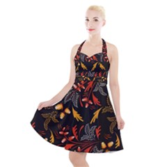 Folk Floral Pattern  Abstract Flowers Surface Design  Seamless Pattern Halter Party Swing Dress  by Eskimos