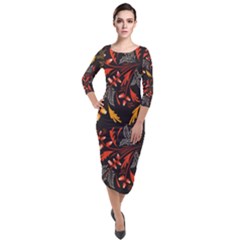 Folk Floral Pattern  Abstract Flowers Surface Design  Seamless Pattern Quarter Sleeve Midi Velour Bodycon Dress by Eskimos