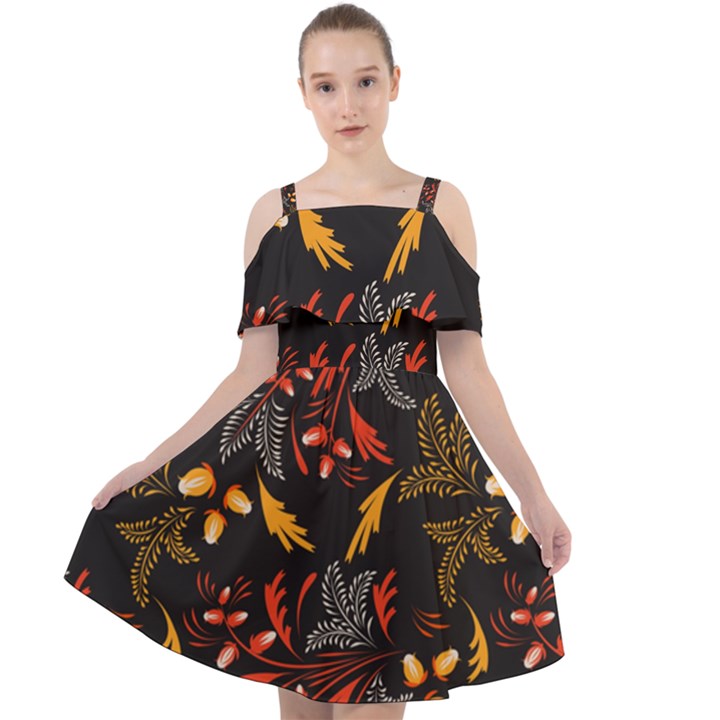 Folk floral pattern. Abstract flowers surface design. Seamless pattern Cut Out Shoulders Chiffon Dress