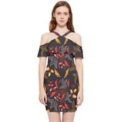 Folk Floral Pattern  Abstract Flowers Surface Design  Seamless Pattern Shoulder Frill Bodycon Summer Dress