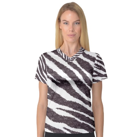 Zebra V-neck Sport Mesh Tee by PollyParadise