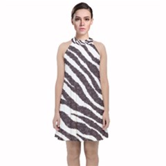 Zebra Velvet Halter Neckline Dress 