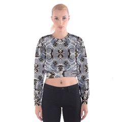 Grey Layers Marbling Cropped Sweatshirt by kaleidomarblingart