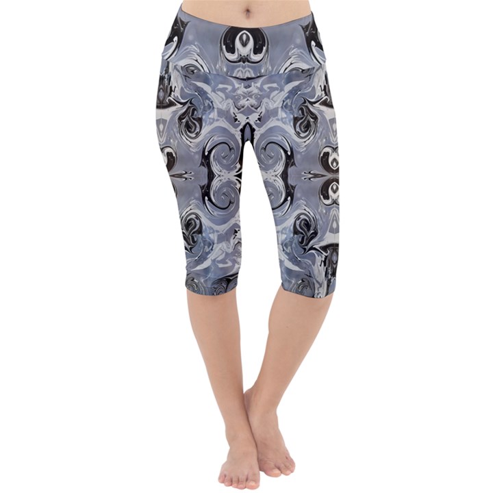 Grey layers marbling Lightweight Velour Cropped Yoga Leggings