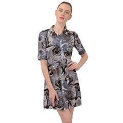 Grey Layers Marbling Belted Shirt Dress by kaleidomarblingart