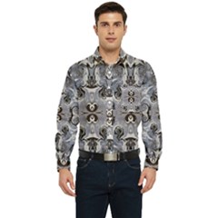 Grey Layers Marbling Men s Long Sleeve Pocket Shirt  by kaleidomarblingart