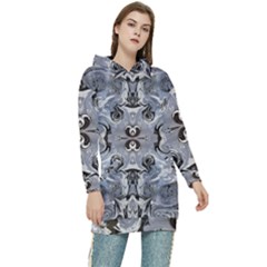 Grey Layers Marbling Women s Long Oversized Pullover Hoodie