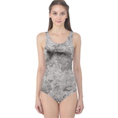 Silver Abstract Grunge Texture Print One Piece Swimsuit by dflcprintsclothing