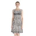 Silver Abstract Grunge Texture Print Sleeveless Waist Tie Chiffon Dress View1