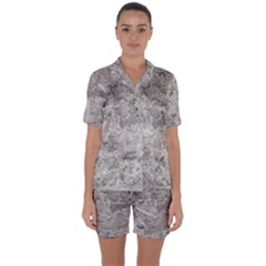 Silver Abstract Grunge Texture Print Satin Short Sleeve Pajamas Set