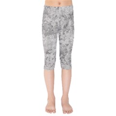 Silver Abstract Grunge Texture Print Kids  Capri Leggings 