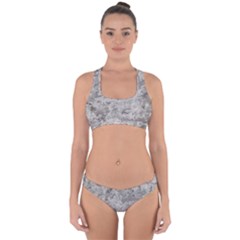 Silver Abstract Grunge Texture Print Cross Back Hipster Bikini Set by dflcprintsclothing