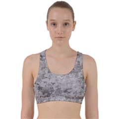 Silver Abstract Grunge Texture Print Back Weave Sports Bra by dflcprintsclothing