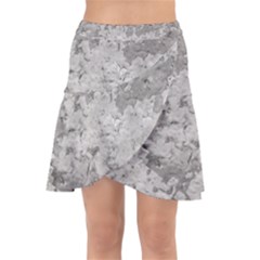 Silver Abstract Grunge Texture Print Wrap Front Skirt