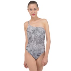 Silver Abstract Grunge Texture Print Classic One Shoulder Swimsuit by dflcprintsclothing