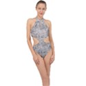 Silver Abstract Grunge Texture Print Halter Side Cut Swimsuit View1